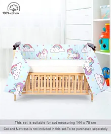 Babyhug 100% Cotton Cot Bumper Unicorn Print Large - Blue (Cot not Included)