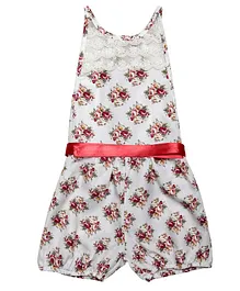 Fairies Forever Floral Print Sleeveless Jumpsuit - White & Red