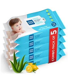Mee Mee Caring Baby Wet Wipes with Lemon & Aloe Vera Pack of 5 - 360 Pieces