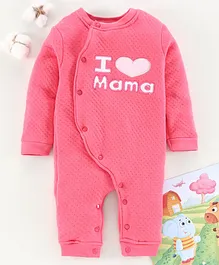 Mom's Love Full Sleeves Romper Text Embroidery - Rose Pink
