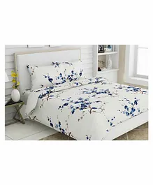 Haus & Kinder Floral Grace 100% Cotton Double Bedsheet King Size With 2 Pillow Covers - Blue