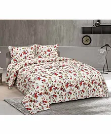 Haus & Kinder Floral 100% Cotton Double Bedsheet King Size With 2 Pillow Covers - Red