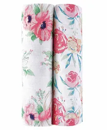 haus & kinder Floral Muslin Swaddle Wrappers Pack of 2 - Pink White