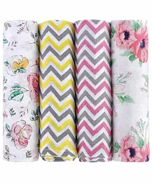 Haus & Kinder 100% Cotton Muslin Swaddle Wrap Pack of 4 - Multicolor