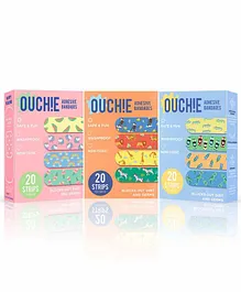 Aya Papaya Ouchie Non-Toxic Printed Bandages Pack of 3 - 20 Bandages each