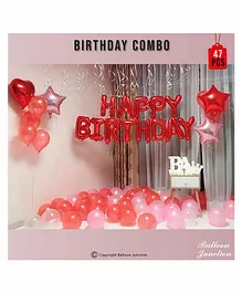 Balloon Junction Happy Birthday Letter Foil Decoration Kit with Red Pink Balloons  - Pack of 47