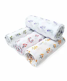 Carerio Pure Floral Printed Cotton Swaddle Wraps Set of 4 - White
