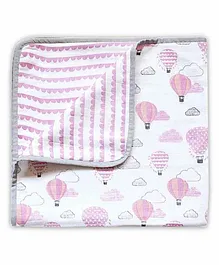 Elementary 100% Organic Muslin Cotton Reversible Dohar Blanket Hot Air Balloon & Star Print - Pink