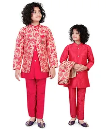 Nakshi By Yug Full Sleeves Kurta With Floral Jacquard Jacket & Pajama - Pink