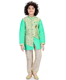 Nakshi By Yug Full Sleeves Kurta With Diamond Design Jacket With Pajama Dhoti Set - Green
