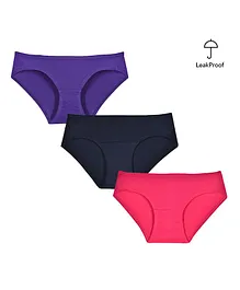 Adira Pack Of 3 Solid Colour Leak Proof Panties - Blue & Pink
