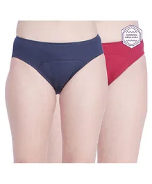 Adira Pack Of 2 Solid Colour Hipster Period Panties - Navy Blue & Maroon