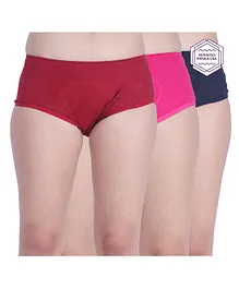 Adira Solid Pack Of 3 Period Boxers - Navy Blue Maroon & Dark Pink