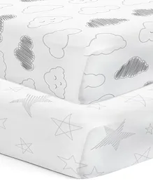 The White Cradle 100% Organic Cotton Flat Bedsheets Cloud & Star Print Pack of 2 - White