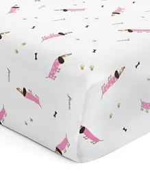 The White Cradle 100% Organic Cotton Flat Bedsheet  Puppy Print - White Pink