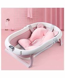 SYGA Foldable Bath Tub With Cushion & Inbuilt Thermometer - Pink