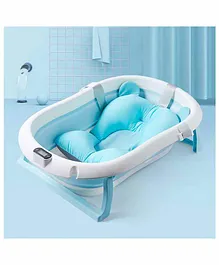 SYGA Foldable Bath Tub With Cushion & Inbuilt Thermometer - Blue