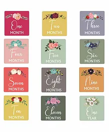 SYGA Baby Monthly Growth Milestone Cards Floral Print Pack of 12 - Multicolour