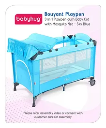 Babyhug Bouyant 3 in 1 Playpen cum Cot with Mosquito Net - Blue