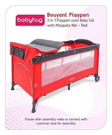 Babyhug Bouyant 3 in 1 Playpen cum Cot with Mosquito Net - Red