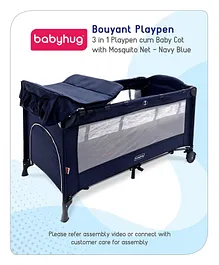 Babyhug Bouyant 3 in 1 Playpen cum Cot with Mosquito Net - Navy Blue