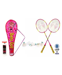 Legends of Sports 2 Badminton Rackets with 5 Feather Shuttlecocks - Pink