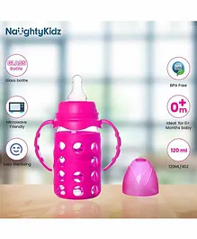 Naughty Kidz Premium Glass Feeding Bottle with Handle and Cover - 120 ml 