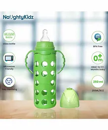 Naughty Kidz Glass Feeding Bottle with Warmer & 2 Nipples Green - 250 ml