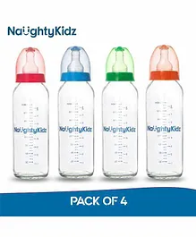 Naughty Kidz Premium Glass Feeding Bottle & 8 Teats Multicolor - 240 ml