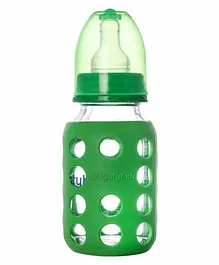 Naughty Kidz Premium Glass Feeding Bottle with Warmer Coating Green - 120 ml