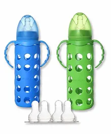 Naughty Kidz Premium Glass Feeding Bottle with Handle and Cover Set of 2 - 250 ml each