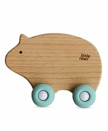 Little Rawr Wooden & Silicone Teething Wheel Animal - Blue