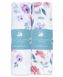 Masilo Bamboo Muslin Swaddle Wrapper Floral Print Set of 2 - Purple White