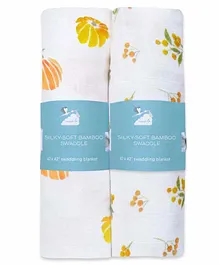 Masilo Bamboo Muslin Swaddle Wrapper Floral Print Set of 2 - Orange White