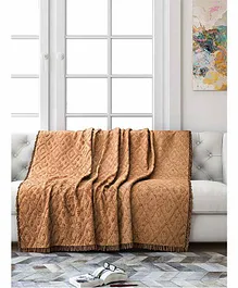 Saral Home Cotton Firki Design Tufted Sofa Cover - Light Brown