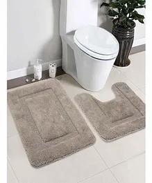 Saral Home Anti Slip Cotton Bathmat Set With Contour Pack of 2 - Grey