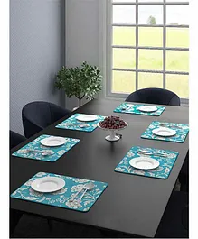 Saral Home Cotton Placemat Flower Design Set of 6 - Turquoise Blue