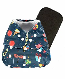Liltoes Reusable Cloth Diaper with Insert Party Print - Dark Blue