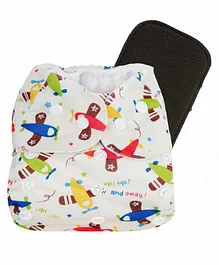 Liltoes Reusable Cloth Diaper with Insert Aeroplane Print - Multicolor