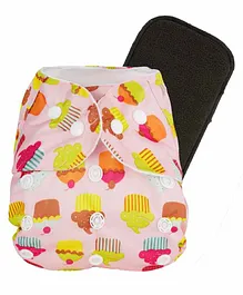 Liltoes Reusable Cloth Diaper with Insert Cup Cake Print - Pink