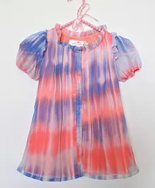 Many frocks & Short Sleeves Tie Dye Pattern Pin Tucked Dress - Multi Color