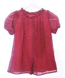 Many frocks & Short Sleeves Self Design Dress - Pink