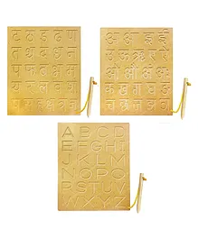 FunBlast Wooden Hindi Alphabet & English Capital Letters Writing Practice Tracing Boards - Brown