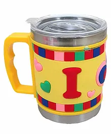 FunBlast Mug with Lid Love Design Yellow - 350 ml