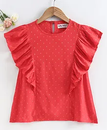 Soul Fairy Short Flutter Sleeves Printed Top - Coral Pink