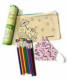 The Green Chapter Plantable Seed Pencils & Activity Pouch With Anti Pollution Mask Set - Multicolour
