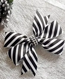 Angel Creations Striped Bow Hair Clip - Black