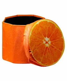 Fiddlerz Round Foldable Storage Box Cum Sitting Stool With Lid - Orange