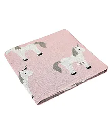 Pluchi Cotton Knitted All Seasons Blanket Unicorn Print  - Pink