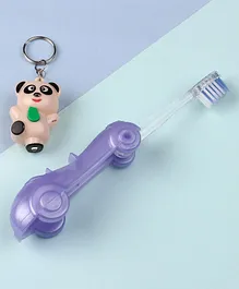 Toothbrush Ultra Soft Bristles Car Shape With Panda Key Chain - Purple